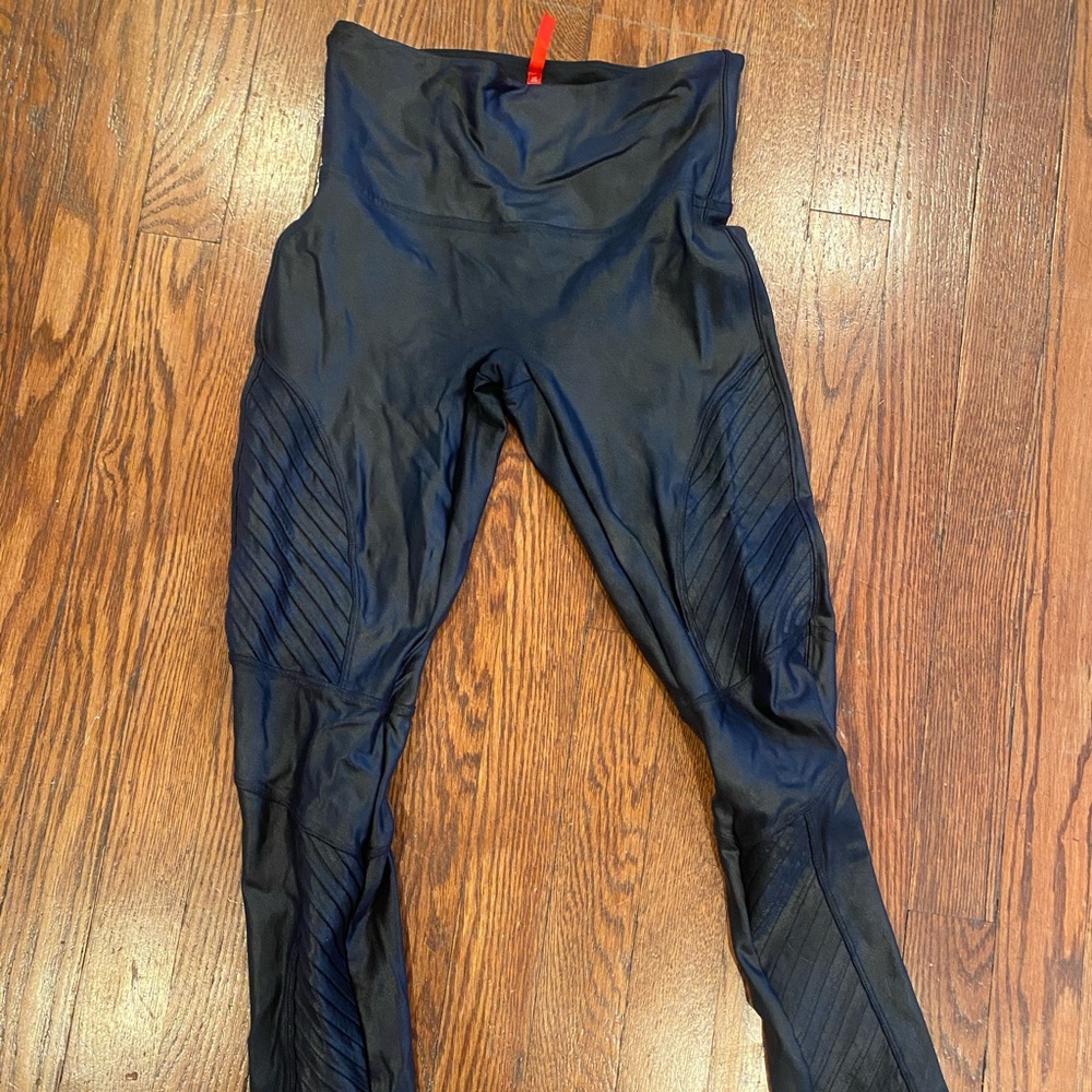 Spanx black moto leggings.